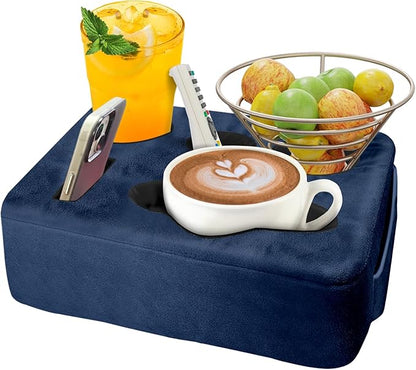 Couch Bed Cup Holder Pillow, Nisdoing 5 Hole Couch Drink Holder! Keep Drinks Hand Side and KeepTemp, Prevent Spills and Use Anywhere. Cup Holder for Couch, Bed,Camping,RV,Car,Beach. Navy Blue