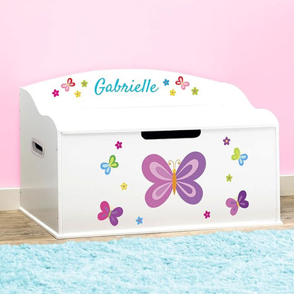 DIBSIES Personalized Creative Wonders Toy Box, Butterflies & Flowers, 30 x 19.25 x 18 inches, Soft-Close Lid (White)