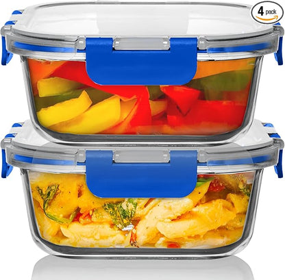 Razab 2 PC 1200ML / 41 Oz Glass Food Storage Containers with Lids - Airtight & Leakproof - Microwave/Oven/Freezer Safe - BPA Free - Ideal for Meal Prep, Storing Leftover & Lunch