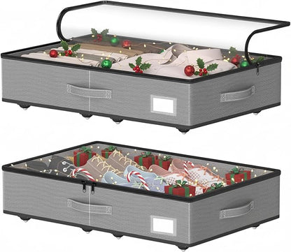 Under Bed Storage with Wheels, No Assemble Required 5.5 inches height grey under bed storage bins,Low Profile Rolling Underbed Shoe Storage containers，dorm underbed storage drawers