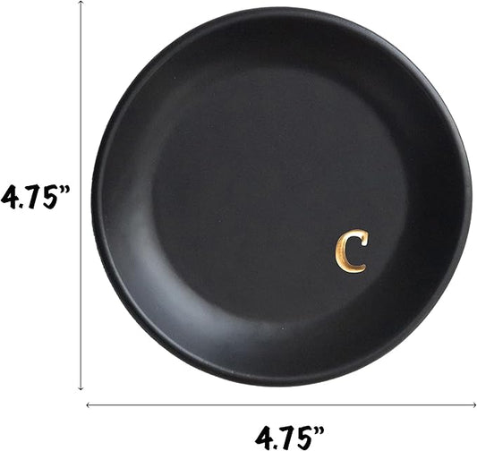 COLLECTIVE HOME - Ceramic Jewelry Tray, Decorative Trinket Dish for Rings Earrings Necklaces Bracelet Watch Keys, Birthday Mother's Day Christmas Gift for Women, 4.75", Black Surface (c)