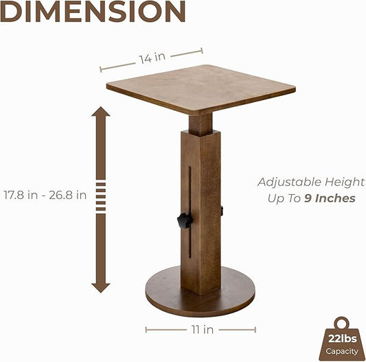 Behomes Aurin Solid Wood Nightstand, Mid Century Modern Side Table with Adjustable Height, Vintage Sofa End Table, Bedside Table for Bedroom, Living Room, Square Top, Walnut