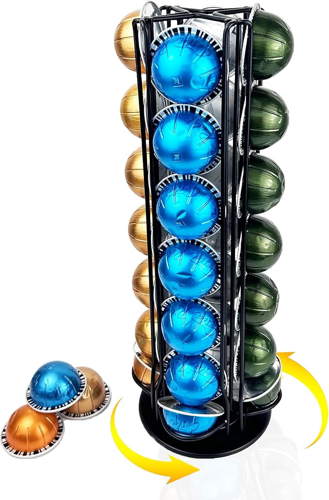 Vertuo Pod Holder Organizer for Nespresso, Holds 28 Pods, Large Capacity Nespresso Vertuo Pod Storage, Sleek Black Design, Ideal for Small Kitchens and Coffee Bars, ONLY for Any VertuoLine Setup