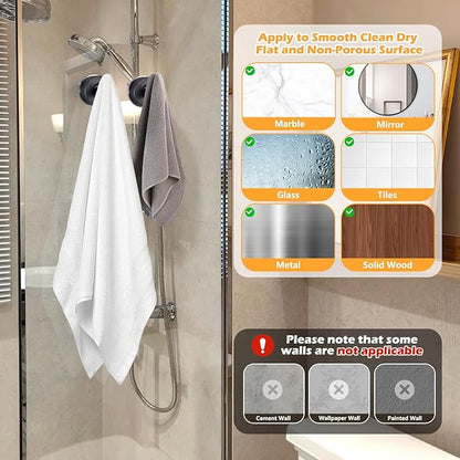 YOHOM Suction Cup Hooks for Shower Wall Bathrooms Towels Hook for Glass Door Heavy Duty (Black, 4 PCS)