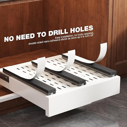 2 Pack Pull Out Cabinet Organizer Expandable Width(11"-16") and Depth(13"-17"),Slide Out Drawers With Raising Pad for Framed Cabinets,No Drill Roll Out Shelves for kitchen,Bathroom,White