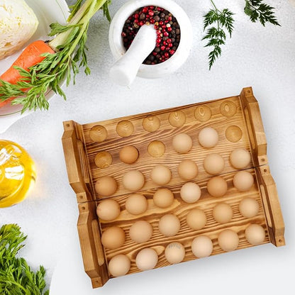 Wooden Egg Holder Countertop, Stackable Egg Storage Trays for 36 Fresh Chicken Deviled Egg Organizer Rustic Kitchen Decoration, Egg Container Rack, set of 2 pieces