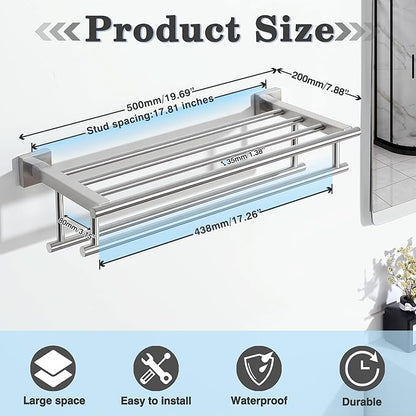Alise Towel Rack,Towel Holder Towel Shelf with Double Towel Bars for Bathroom Lavatory,SUS 304 Stainless Steel Wall Mount Towel Hanger Storage,20 Inch Brushed Nickel,GZ8050-LS