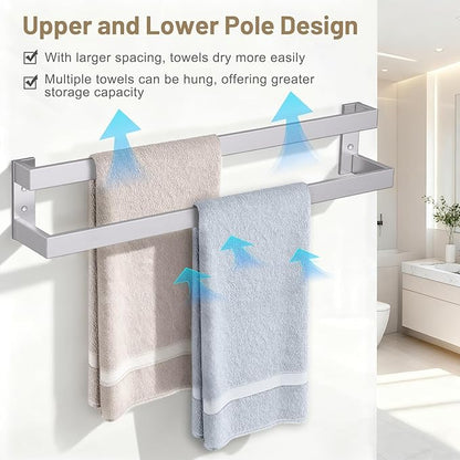 TNOMS Double Towel Bar,Towel Rack for Bathroom Stainless Steel Wall-Mounted Bathroom Hardware Accessories Brushed Nickel 24 Inch
