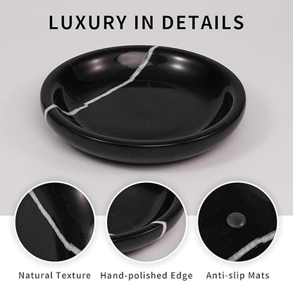 LWALMS Trinket Marble Jewelry Tray - Stone Ring Key Purse Holder Dish, Small Cute Round Plate Decorative Bowl for Nightstand Entryway Coffee Table Decor (5.5 inch)