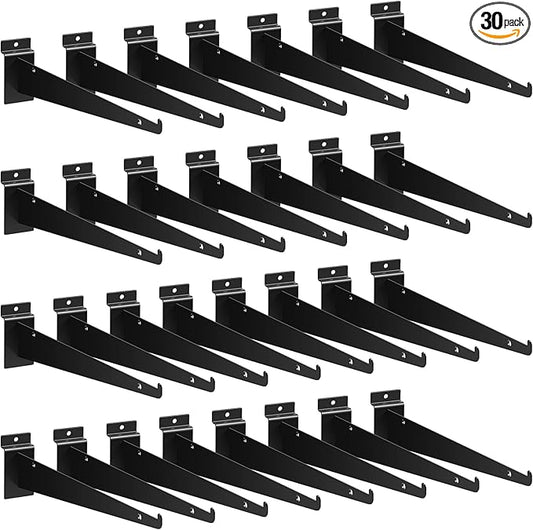 Oudain 12" Slatwall Shelf Bracket with Lip Heavy Duty Slat Wall Brackets Bulk Floating Metal Slatwall Accessories for Shelving Display Garage Kitchen Mounting Supplies(Black,30 Pcs)