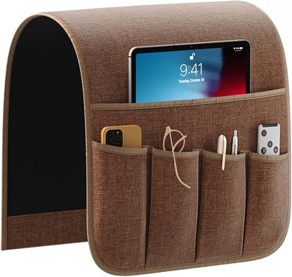 Sixyotie Sofa Armrest Organizer,Non-Slip Remote Control Holders for Recliner Couch,Chair Armchair Caddy with 5 Pockets for Table,Cell Phone,Ipad,Magazines,Books (13x35In, Coffee)