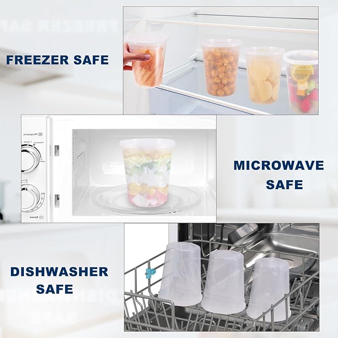 PIEMEET 50 Pack Deli Containers with Lids, 32oz Plastic Food Storage Containers, Leakproof Soup Container with Airtight Lids, BPA-Free, Stackable Takeout Container for Soup, Microwave Freezer Safe