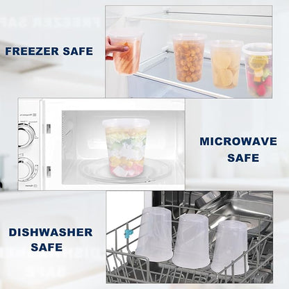 PIEMEET 50 Pack Deli Containers with Lids, 32oz Plastic Food Storage Containers, Leakproof Soup Container with Airtight Lids, BPA-Free, Stackable Takeout Container for Soup, Microwave Freezer Safe