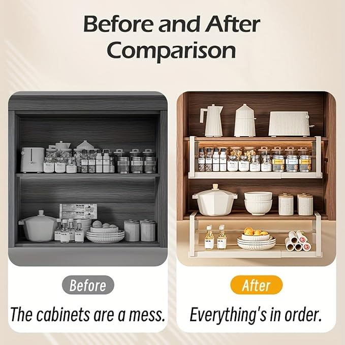 Hanging Under Shelf Storage Basket, Adjustable Width Under Cabinet Add-on Storage Racks, Heavy Duty Slide-in Baskets Organizer for Cabinet Pantry Kitchen, 1 Pack,8.46"D x 10.6"W x 7.36"H