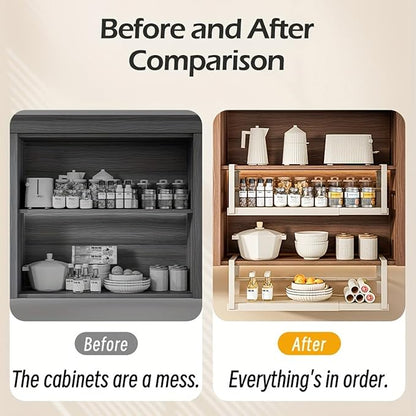 Hanging Under Shelf Storage Basket, Adjustable Width Under Cabinet Add-on Storage Racks, Heavy Duty Slide-in Baskets Organizer for Cabinet Pantry Kitchen, 1 Pack, 8.46"D x 10.6"W x 7.36"H