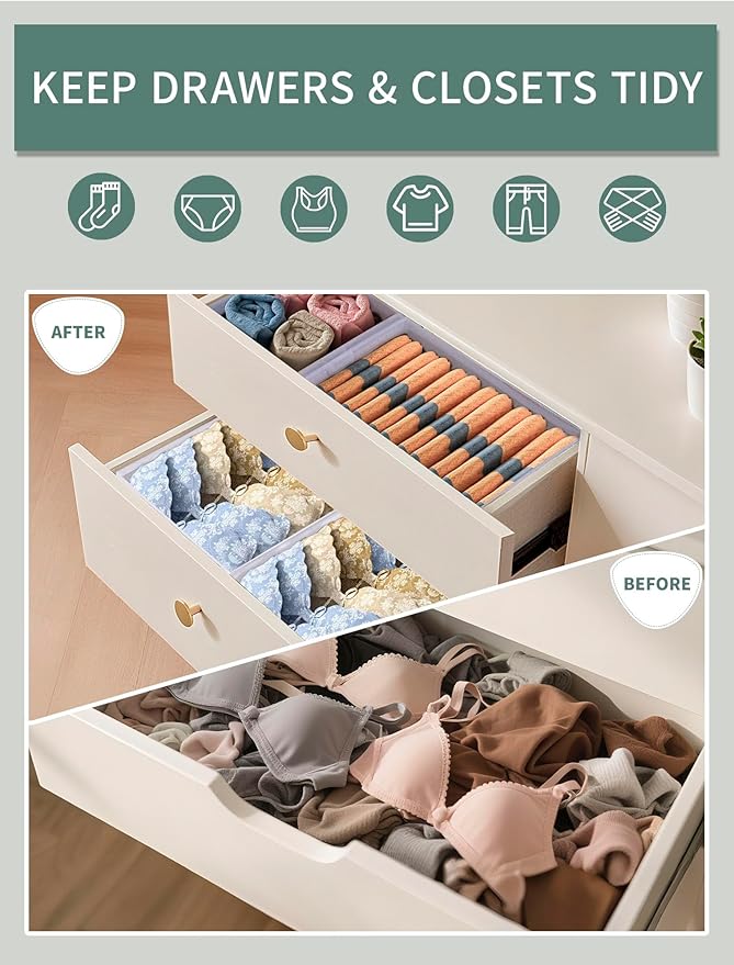 Drawer Organizer Set for Baby Clothes, Nursery Dresser Storage, Closet Dividers for Socks, Underwear, Bra (White, 12 pcs)