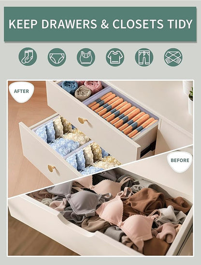 Drawer Organizer Set for Baby Clothes, Nursery Dresser Storage, Closet Dividers for Socks, Underwear, Bra (White, 12 pcs)