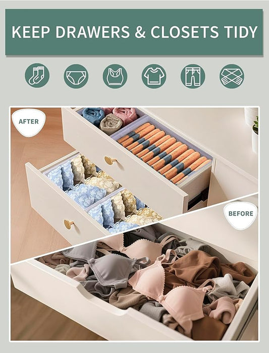 Drawer Organizer Set for Baby Clothes, Nursery Dresser Storage, Closet Dividers for Socks, Underwear, Bra (White, 12 pcs)