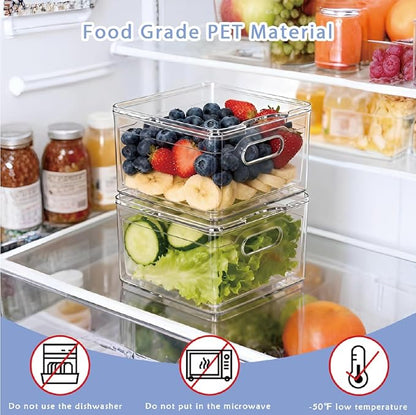 Tayuoo Transparent PET Fruit Draining and Washing colander food storage boxes plastic cookie containers refrigerator organizers (2, Square)