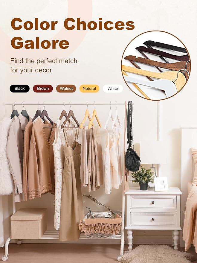 HOUSE DAY Walnut Wooden Hangers 10 Pack, Solid Wood Hanger with Non Slip Pant Bar, Heavy Duty Wooden Coat Hanger for Closet, Smooth Finish Wood Clothes Hangers for Shirts, Suits, Jackets, Dress