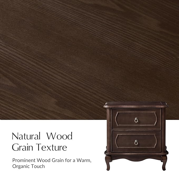 HULALA HOME Nightstand with 2 Drawers of Sculpted Drawer Front, French End Table with Curved Tabletop, Vintage Night Stand with Charging Station, Solid Wood Legs(Walnut)