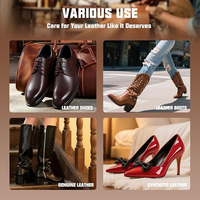Shoe Shine Kit for Men & Women, 16Pcs Black Shoe Polish Kit for Leather Boots Care, Mens Gifts Ideas