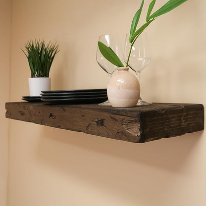 Urbandi Rustic Distressed Floating Shelves, Set of 2, Handmade Out of Pine Wood, 3 Inch Thick, Made in USA (Jacobean, 36Lx3Hx8D)