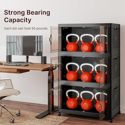Extra Large Stackable Storage Bins with Lids & Wheels & Door, 960QT-160QT/40GAL*6Pack Foldable Collapsible Closet Organizers, Plastic containers drawers for bedroom Dorm