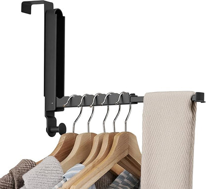RFOUO Clothes Drying Rack Foldable Fit Door up to 1 3/8" Optimal 1pc,Over The Door Hanger with Retractable Rod,Over The Door Hanger Hooks for Laundry Bathroom Bedroom Travel Hangers(Black, 1 Pack)