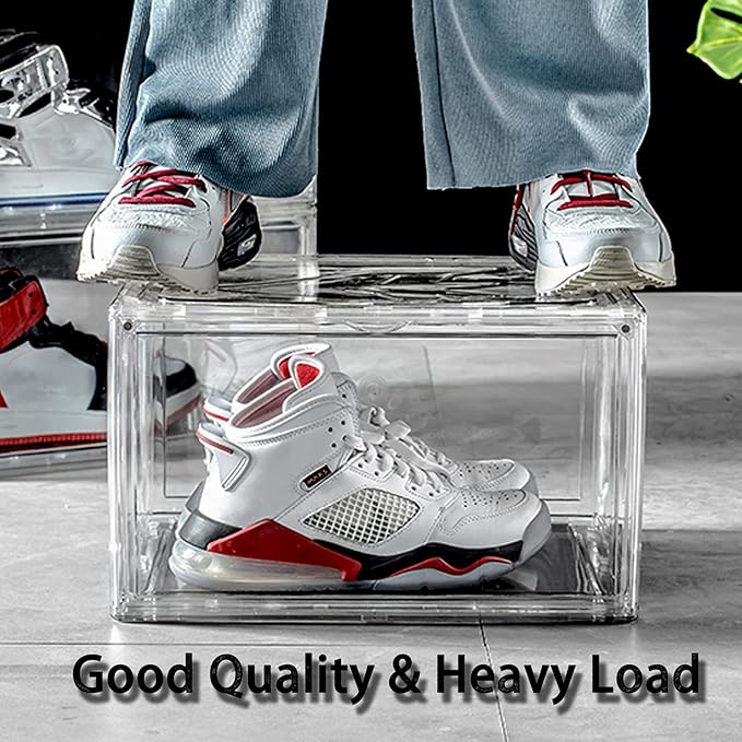 STAHMFOVER Clear Shoe Box Stackable Plastic Sneaker Box Container, Magnetic Side Open Shoe Organizer and Shoes Storage Case, Full Transparent Versatile Display Case for Hats/Models