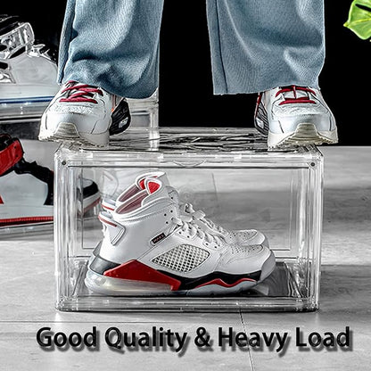 STAHMFOVER Clear Shoe Box Stackable Plastic Sneaker Box Container, Magnetic Side Open Shoe Organizer and Shoes Storage Case, Full Transparent Versatile Display Case for Hats/Models