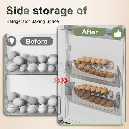egg holder for fridge-Auto Rolling Fridge Egg Organizer,egg dispenser for refrigerator,Egg preservation rack,Egg Storage Rack for Kitchen,egg container refrigerator (white, 2tier)