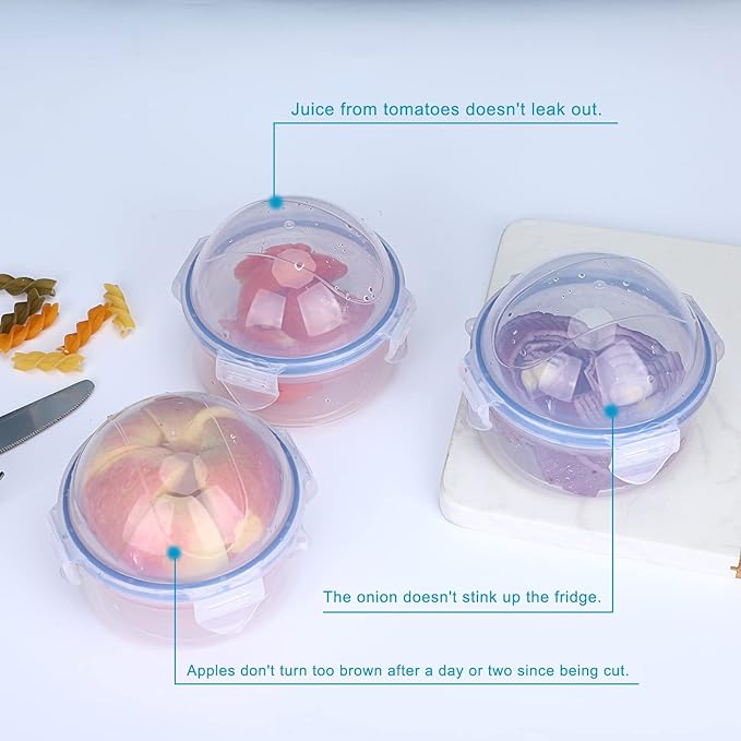 JUXYES Small Fruit and Vegetable Storage Containers With Lid, Plastic Onion Storage Keeper Containers for Fridge, Portable Fruit And Vegetable Savers Storage Containers for Onion Tomato Lemon Apple