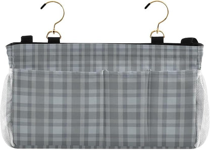CuwrYet Bedside Caddy Hanging Bunk Bed Caddy Bed Organizer Hanging Pocket with 2 Hooks Bedside Storage Organizer Pocket Bag Holder Grey Plaid