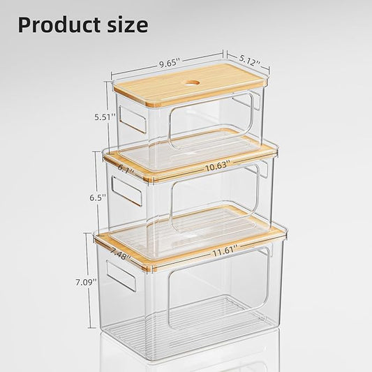 Under Sink Organizer,Pantry Organizers and Storage,Plastic Trash Bag Holder Dispenser,Bamboo Lid Potatoes Onions Organization Storage Container for Kitchen,set of 3