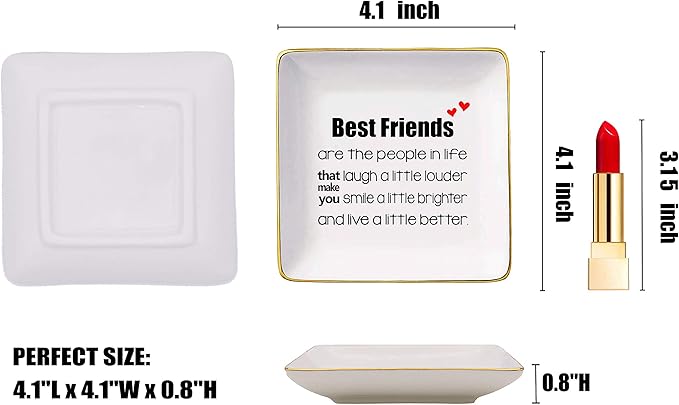 Best Friends Are the People In Life That Make You Laugh – Ceramic Jewelry Holder Ring Dish Trinket Tray – Long Distance Friendship Birthday Christmas Gifts for Women,Best Friends,Bestie,Sister