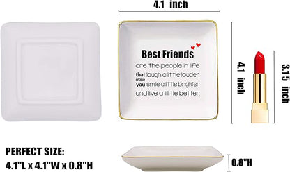 Best Friends Are the People In Life That Make You Laugh – Ceramic Jewelry Holder Ring Dish Trinket Tray – Long Distance Friendship Birthday Christmas Gifts for Women,Best Friends,Bestie,Sister