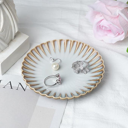 Ceramic Jewelry Dish, Decorative Tray for Rings Earrings Necklaces Bracelet Watch Keys, 4.50" Trinket Tray as Gifts for Women (Reactive Wave)