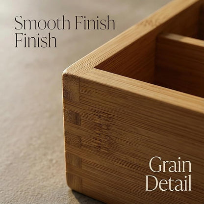 Bamboo Drawer Organizer - Kitchen Utensil Holder, 5 Slots Silverware Drawer Organization, Kitchen Wooden Tray for Cutlery, Flatware & Stationery - Natural