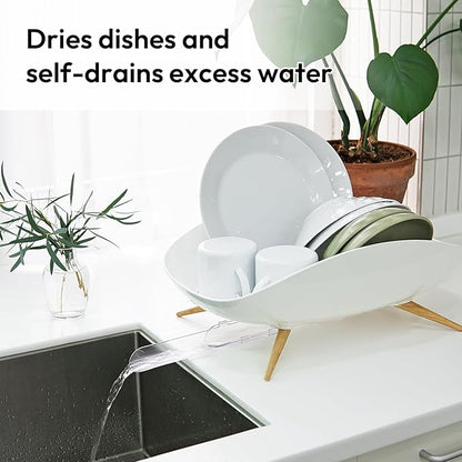 carrotez Dish Drying Rack, Dish Rack, Dish Drainer with Swivel Spout for Kitchen Counter, Auto Water Drainage, Durable, Rustproof, White