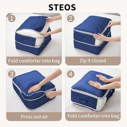 Comforter Storage Bag 66 L - 4 Pack Blanket Storage Organizer Compression Bags, Large Capacity Ultra Space Saving Self Organize for Bedding, Pillow, Duvet, Sheet Storage with Zipper Window