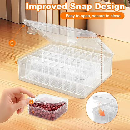 2 Pack 60 Pcs Bead Organizer Box, Clear Plastic Storage Containers Features Hinged Lid and Labels, Craft Storage Box for Jewelry, Diamonds, Clay Beads, Bracelets, Screws, Seeds, Small Parts