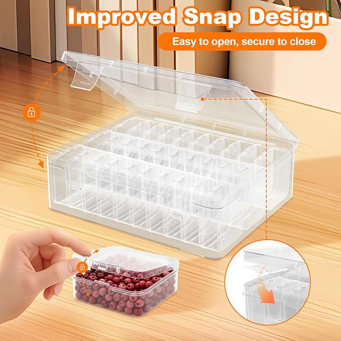 Bead Organizer Box, 30 Pcs Clear Plastic Storage Containers Features Hinged Lid and Labels, Craft Storage Box for Jewelry, Diamonds, Clay Beads, Bracelets, Screws, Seeds, Small Parts