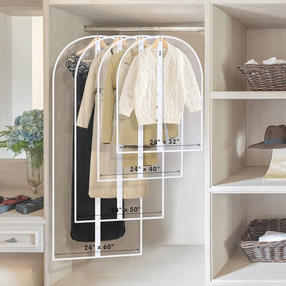 Garment Bags for Hanging Clothes, SMINDER Clear Plastic Bags Full Zipper Suit Bags PEVA Breathable Lightweight Garment Covers for Closet Storage, Suitable for Shirts, Jackets, Gowns (24" x 60"/8 Pack)