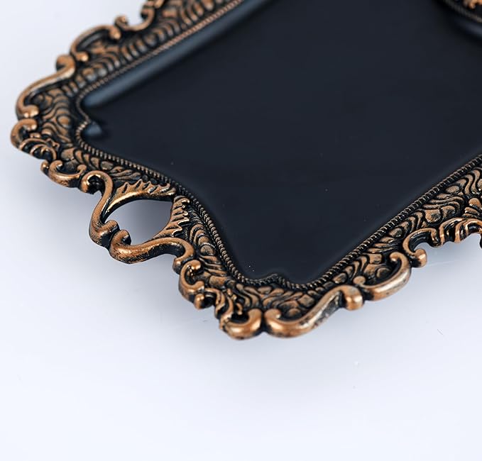 Funly mee 8 x 7 inches Antique Trinket Dish Vintage Jewelry Tray, Ring Holder (Black & Gold, M)