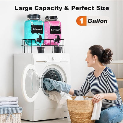 128OZ Laundry Detergent Dispenser, Glass Liquid Laundry Soap Dispenser, 2 Pack Fabric Softener Dispenser for Laundry Room