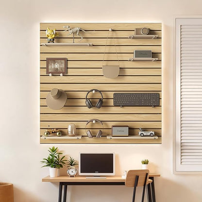 VEVOR Slat Wall Paneling, 4 x 4ft, MDF Garage Slatwall with Modular Design, Natural Slat Wall Easy-to-Install Adjustable Slatwall Panel with Coupling Structure & DIY Cutting, Fit for Storage & Display
