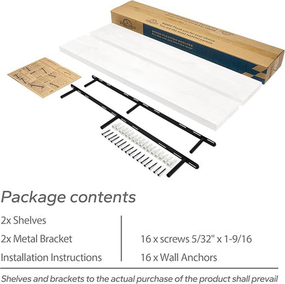 BGMG Floating Shelves for Wall 48 inch Long,Rustic Solid Wooden Deep Wall Shelves for Bathroom Living Room Bedroom Kitchen Farmhouse Set of 2-48x6.7x1.25 inch- White
