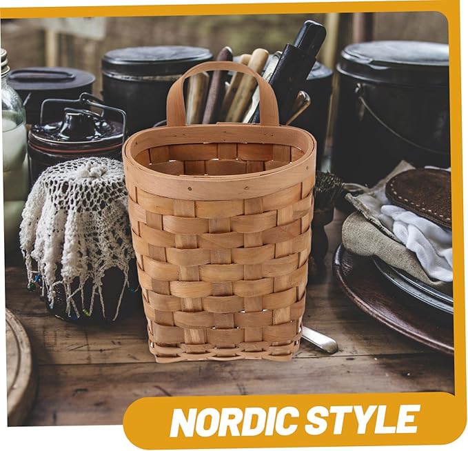VICASKY Woven Hanging Storage Baskets with Handle Natural Wall Organizer Kitchen and Home Storage Bin for Hanging Light to Heavy Items Decorative and Functional Organizer for Kitchen