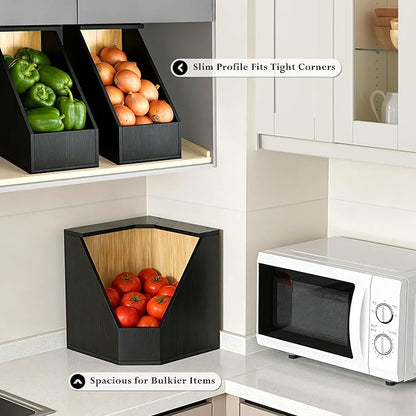 Jolitac Wood Pantry Storage Bins, Potato and Onion Storage Bin for Pantry and Kitchen Counter Multipurpose Organization Containers for Produce, Fruits, Vegetable, Set 3 Pieces